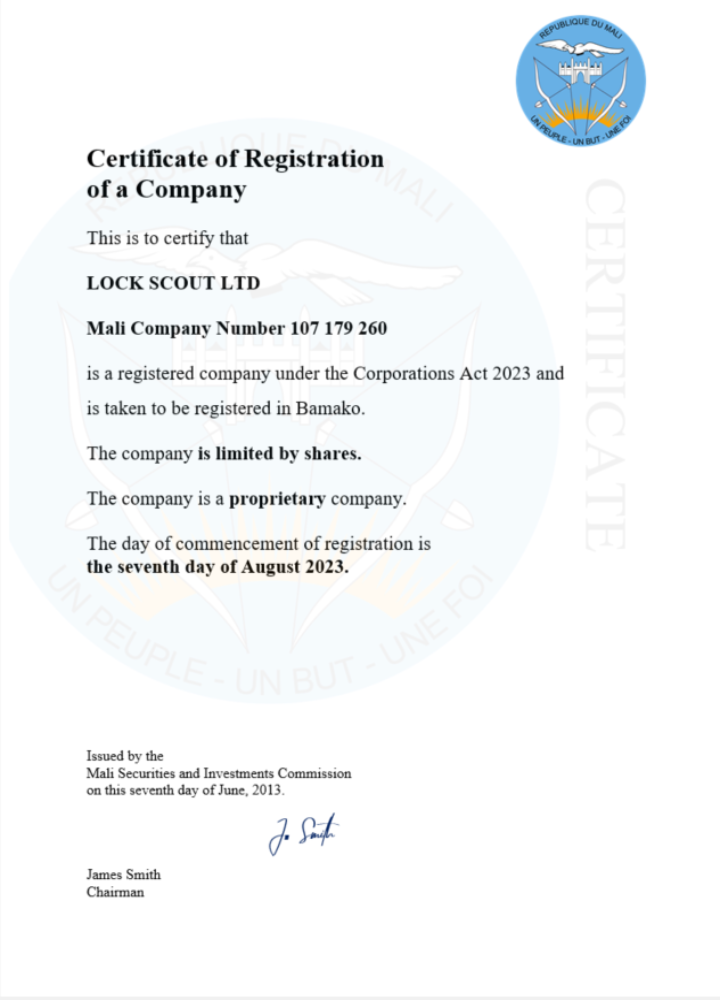 Mali business registration certificate Word and PDF template
